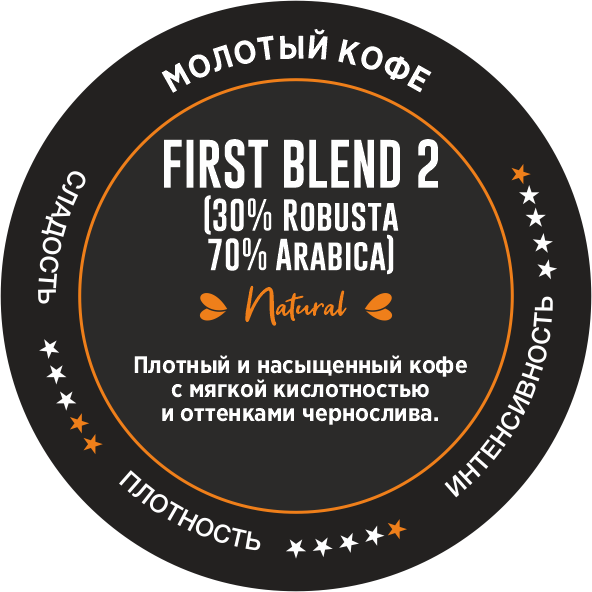 FIRST BLEND №2          (30% Robusta India, 70% смесь Peru, Colombia Supremo, Brazil Cerrado)