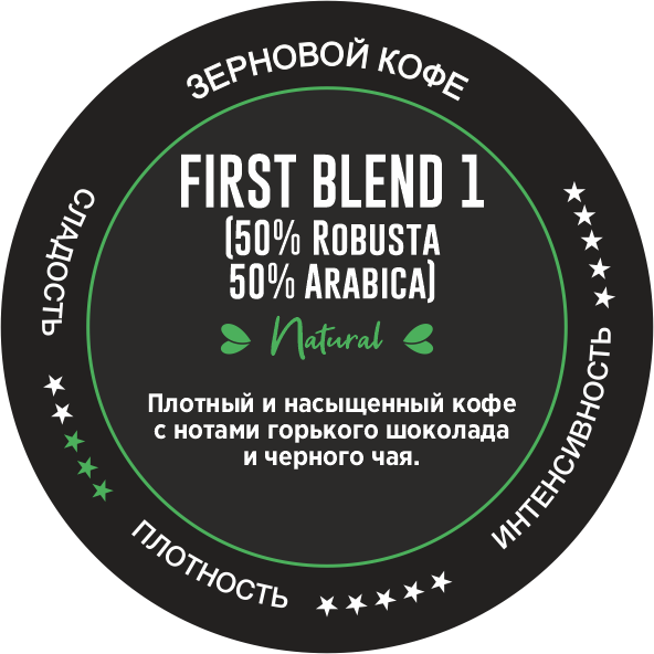 FIRST BLEND №1          (50% Robusta India, 50% смесь Peru, Colombia Supremo, Brazil Cerrado)